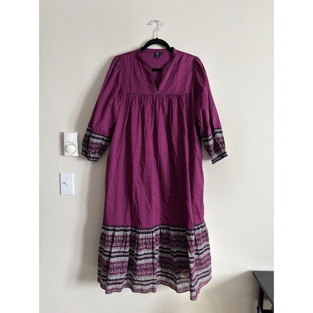 NWOT Uniqlo Anna Sui Dress Cotton Floral Bohemian Beach‎ Purple Black